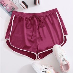 Burgundy Satin Track Shorts